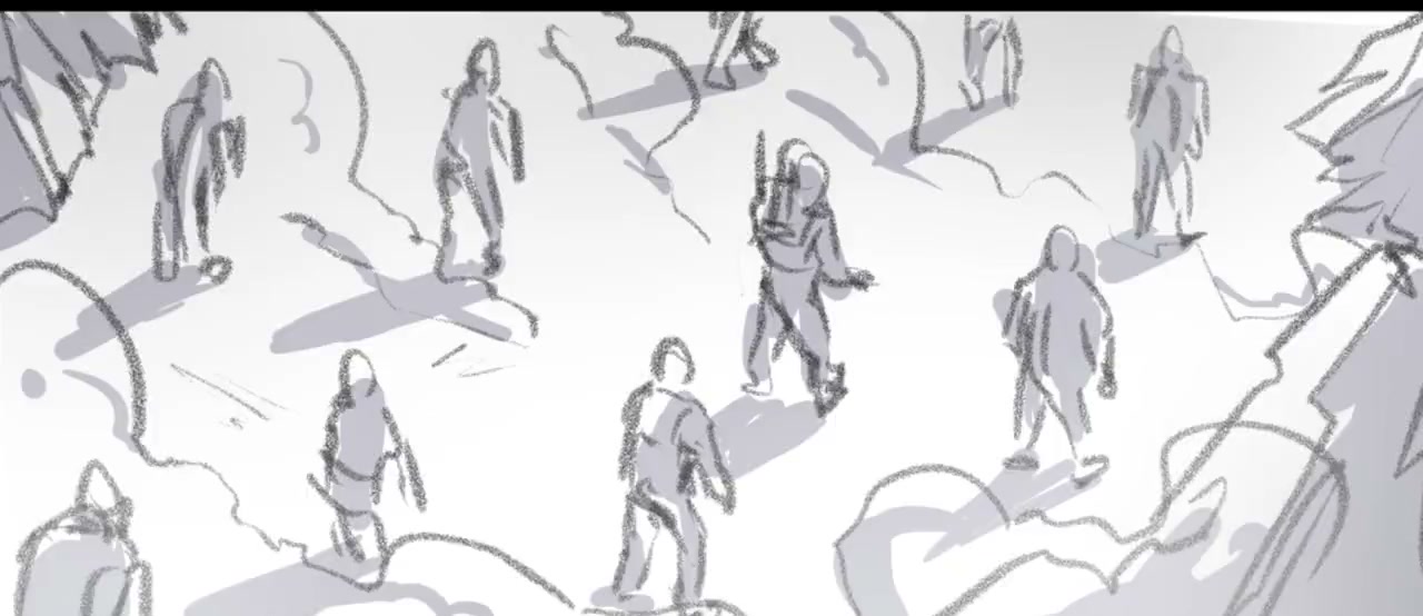 Storyboard: giants walking through smoke