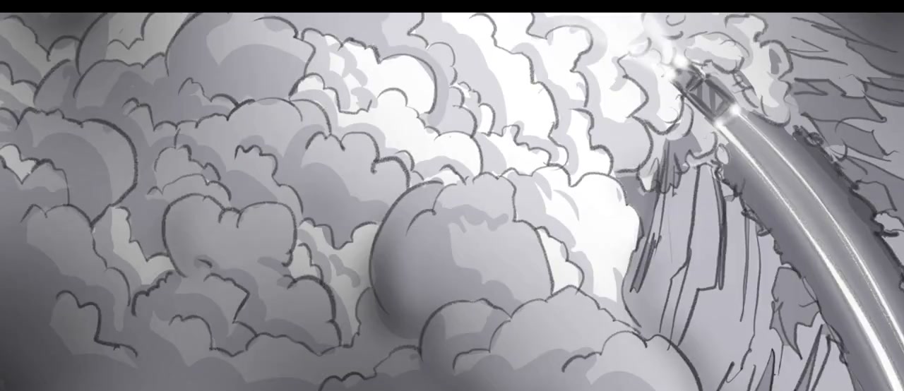 Storyboard: Tesla racing through a tunnel of smoke and light